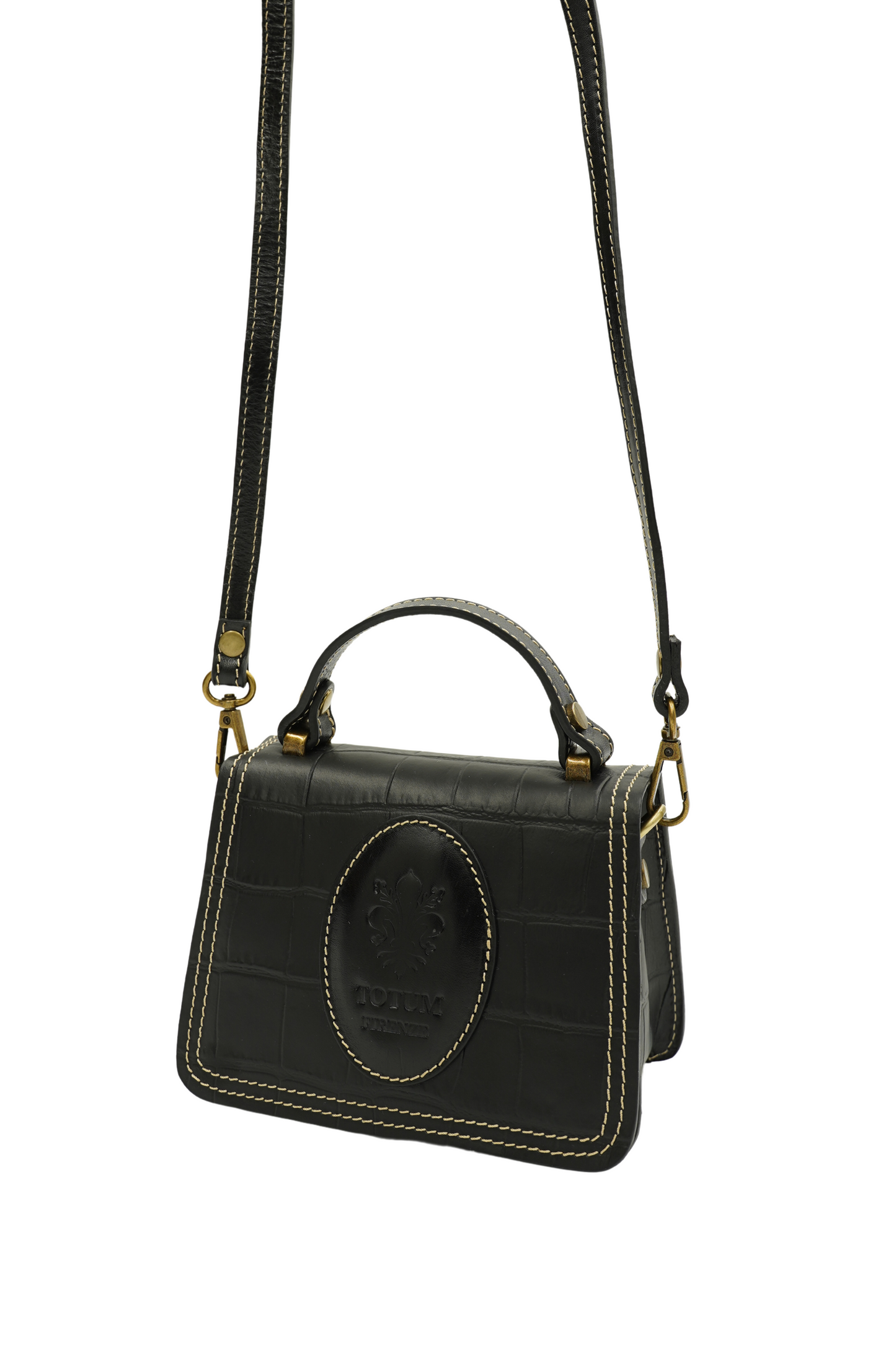 Credere Gran O Mini Tote Bag in Black Stamped Crocodile