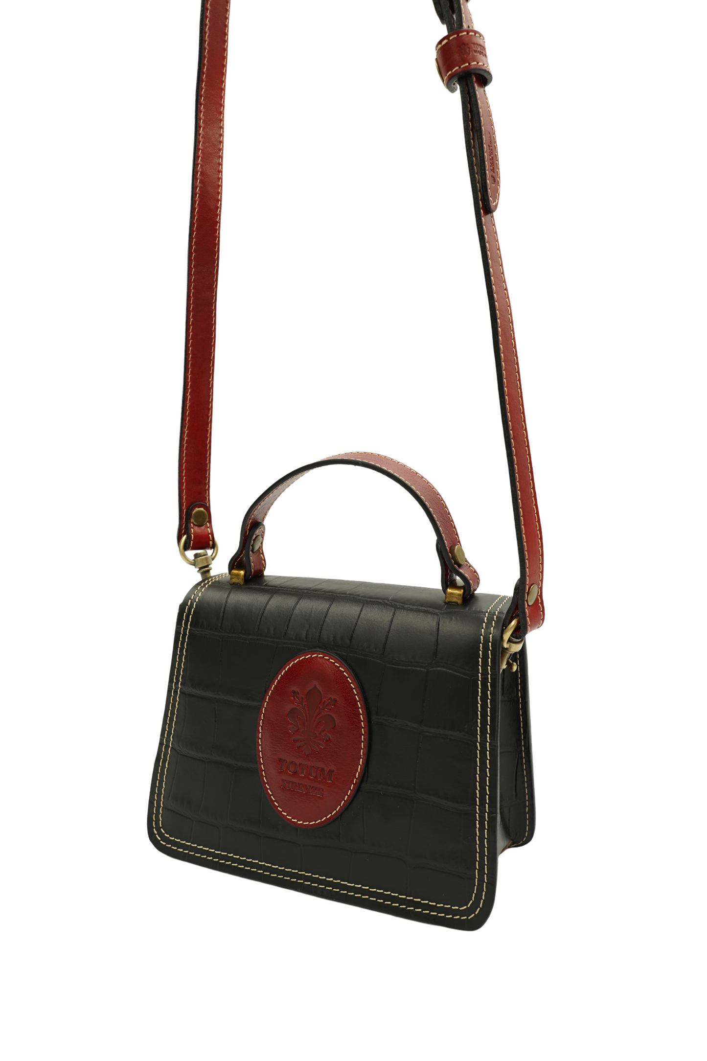 Credere O Medium Tote Bag in Black & Red Cuoio stamped Crocodile